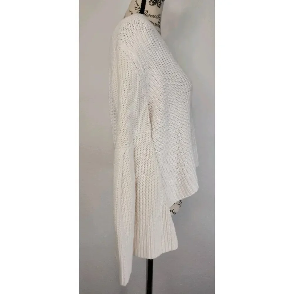 Free People Womens Sz Small Damsel Bell Sleeve Knit Sweater White Boho OB710275
